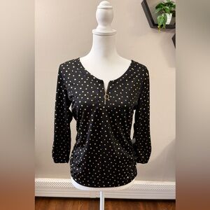 V Neck Metallic Stars Dots Top
